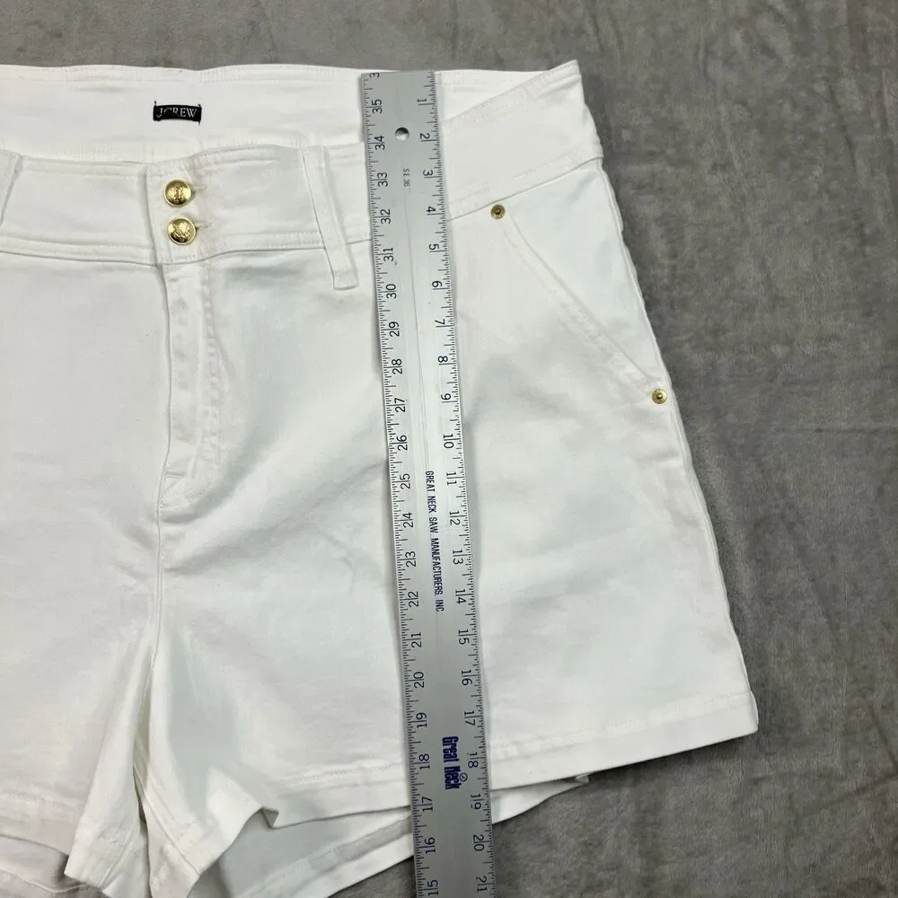 J Crew Shorts Womens 37 Plus White Denim Stacked Button High Rise Stretch CI067